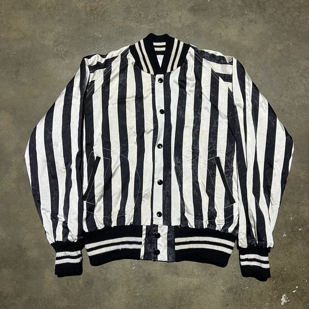 Vintage 60s Black/White Striped Satin Bomber Jacket